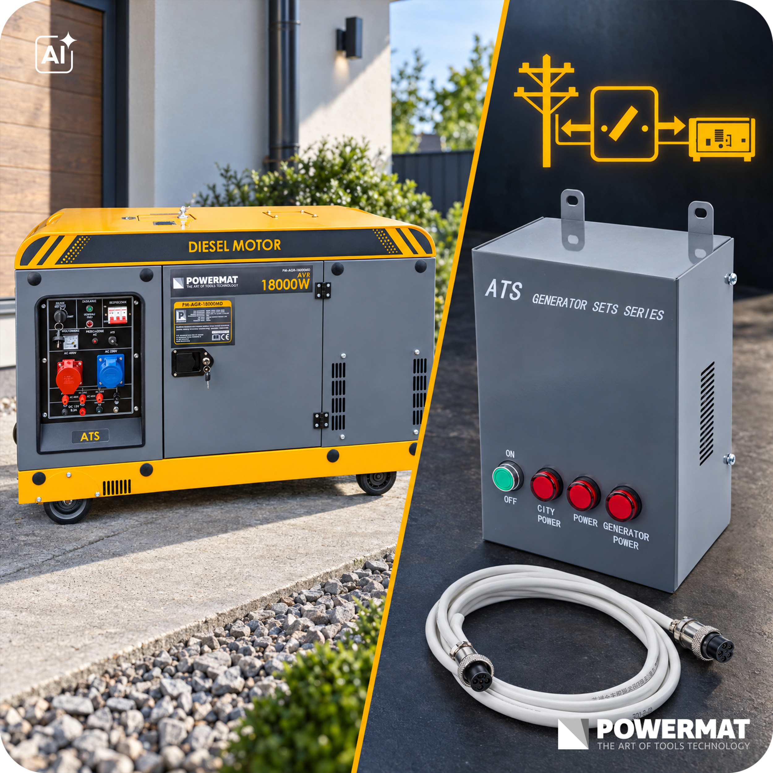 Powermat PM-AGR-18000MD dyzelinis trifazis generatorius su ATS, 18 kW nuotrauka 5