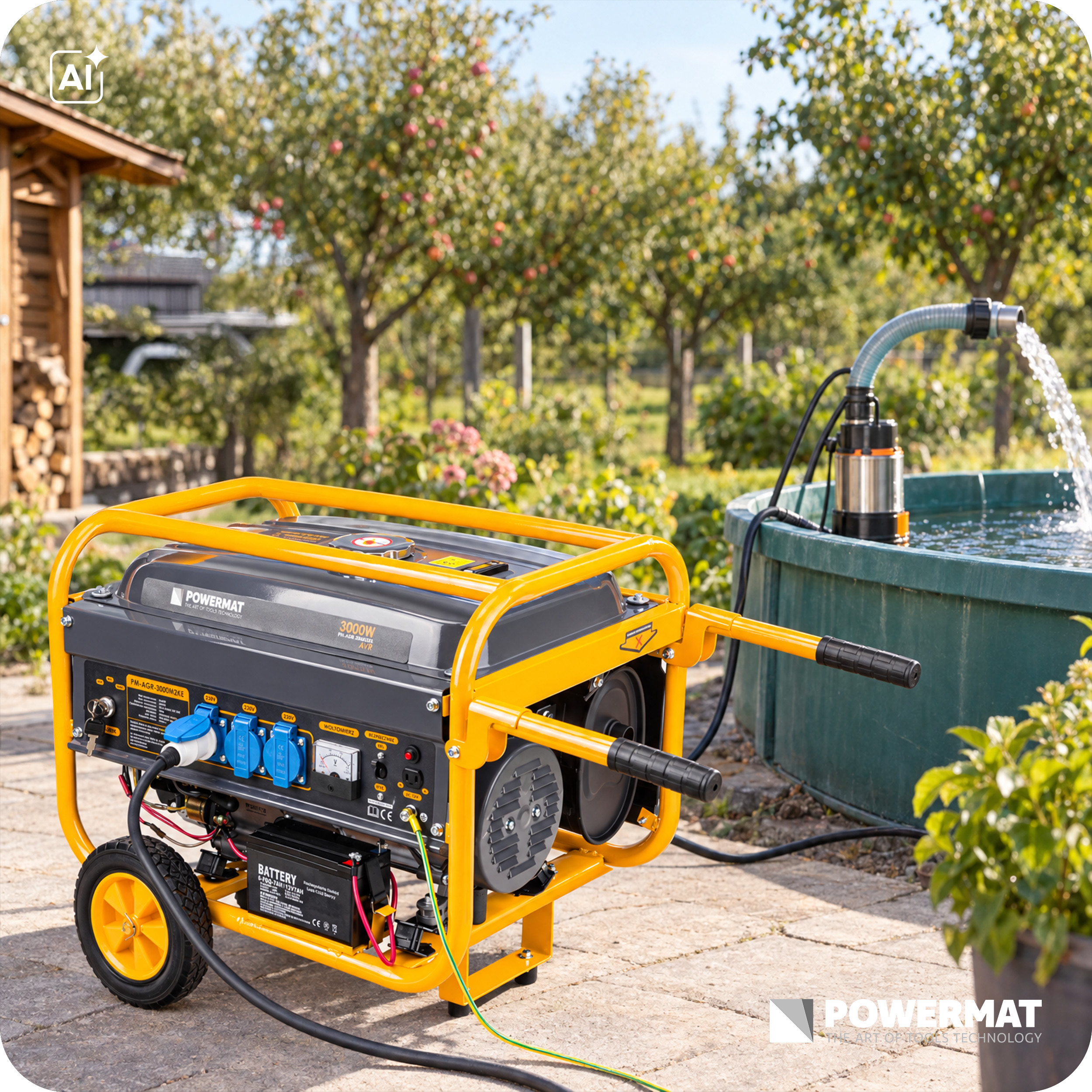Benzininis generatorius Powermat PM-AGR-3000M2KE, 3000 W (elektrinis starteris) nuotrauka 12