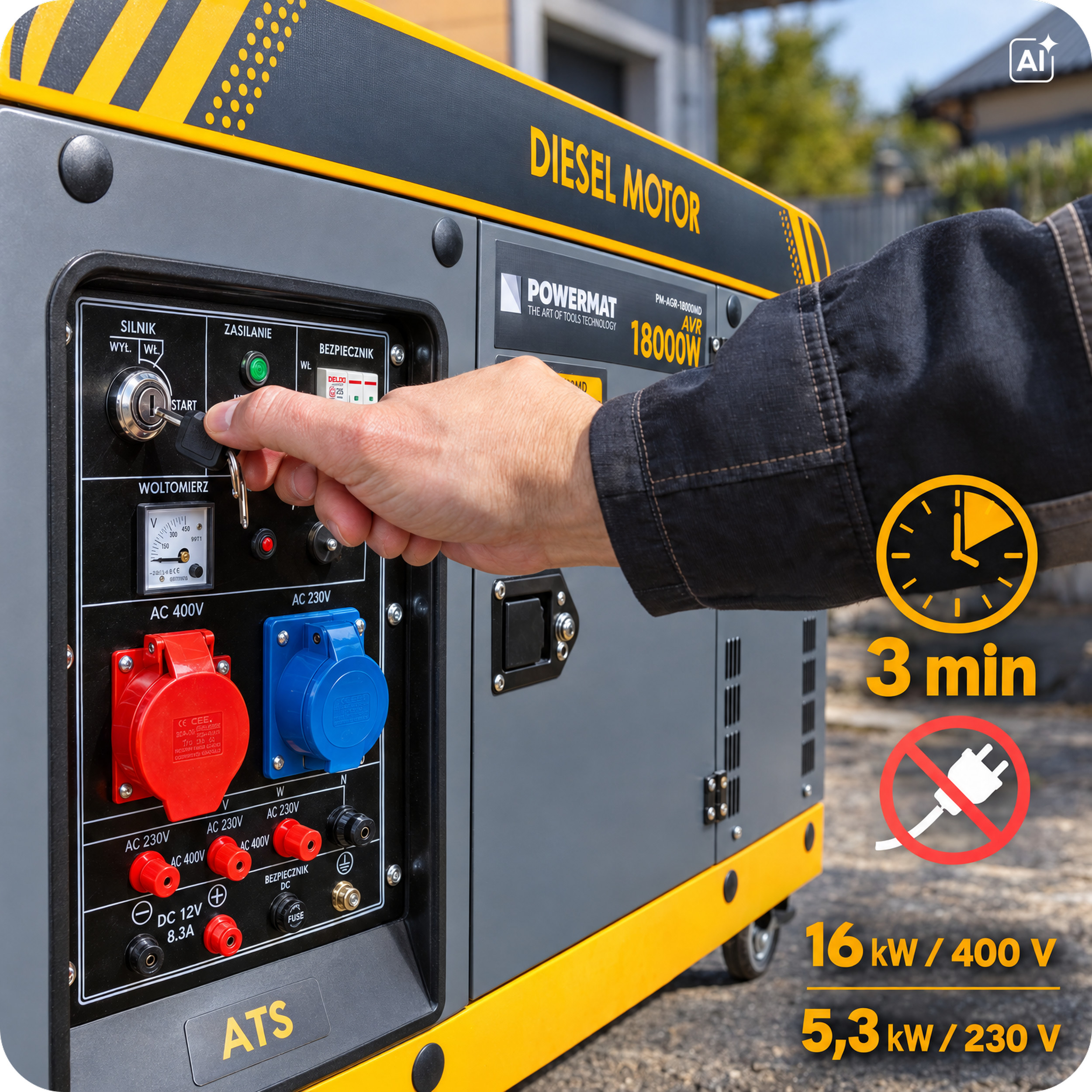 Powermat PM-AGR-18000MD dyzelinis trifazis generatorius su ATS, 18 kW nuotrauka 3
