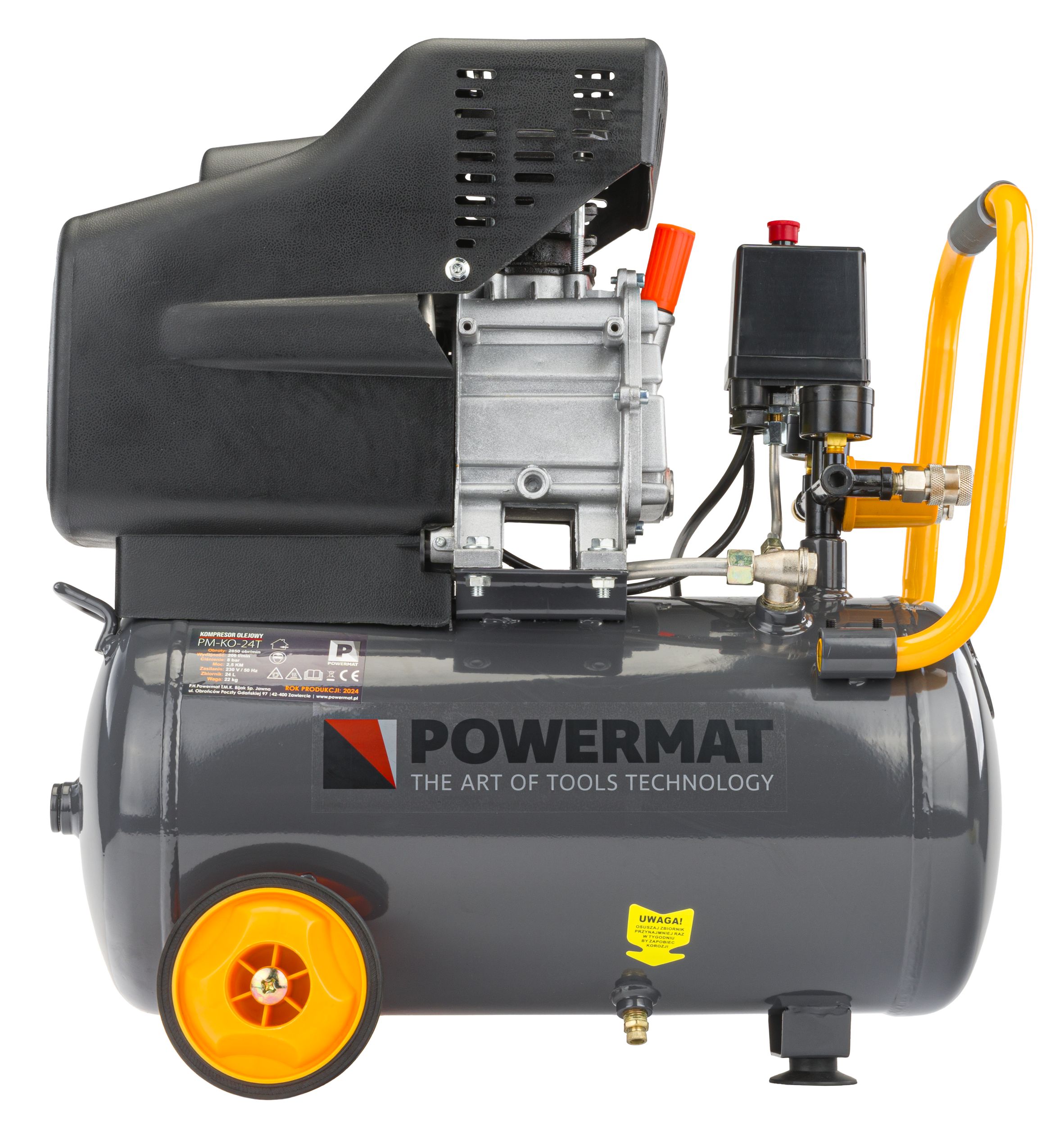 POWERMAT PM-KO-24T alyvinis oro kompresorius, 24 l — nuotrauka
