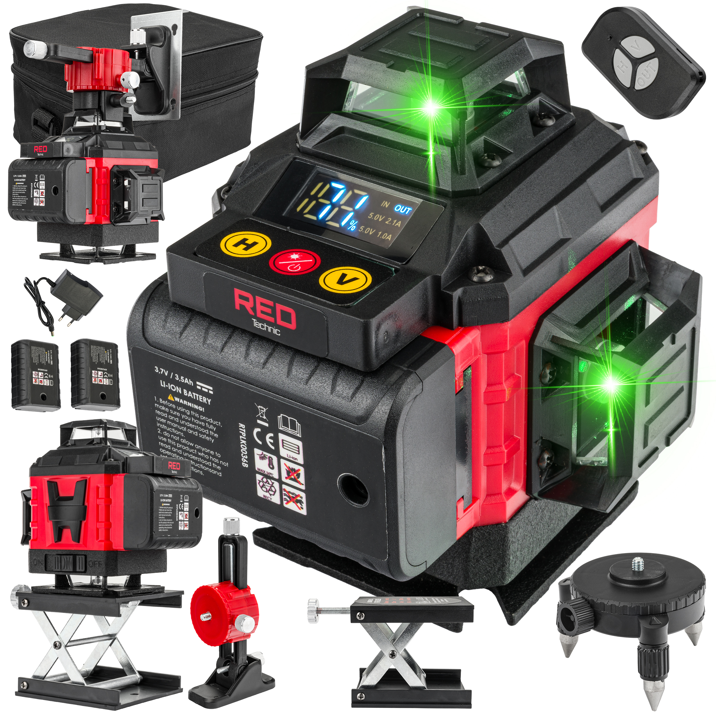 Lazerinis kryžminis nivelyras 4D 360° (žalias) RTPLK0036 — nuotrauka 1