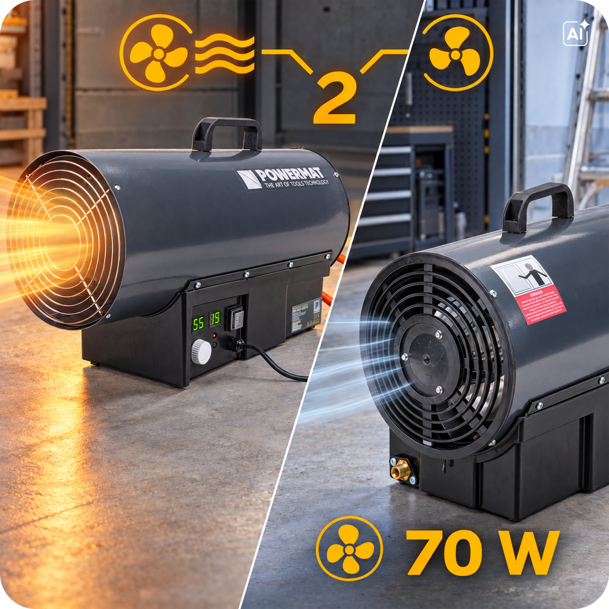 Powermat PM-NAG-65GLN dujinė oro pūtimo šildytuvė 65 kW su LCD termostatu nuotrauka 9