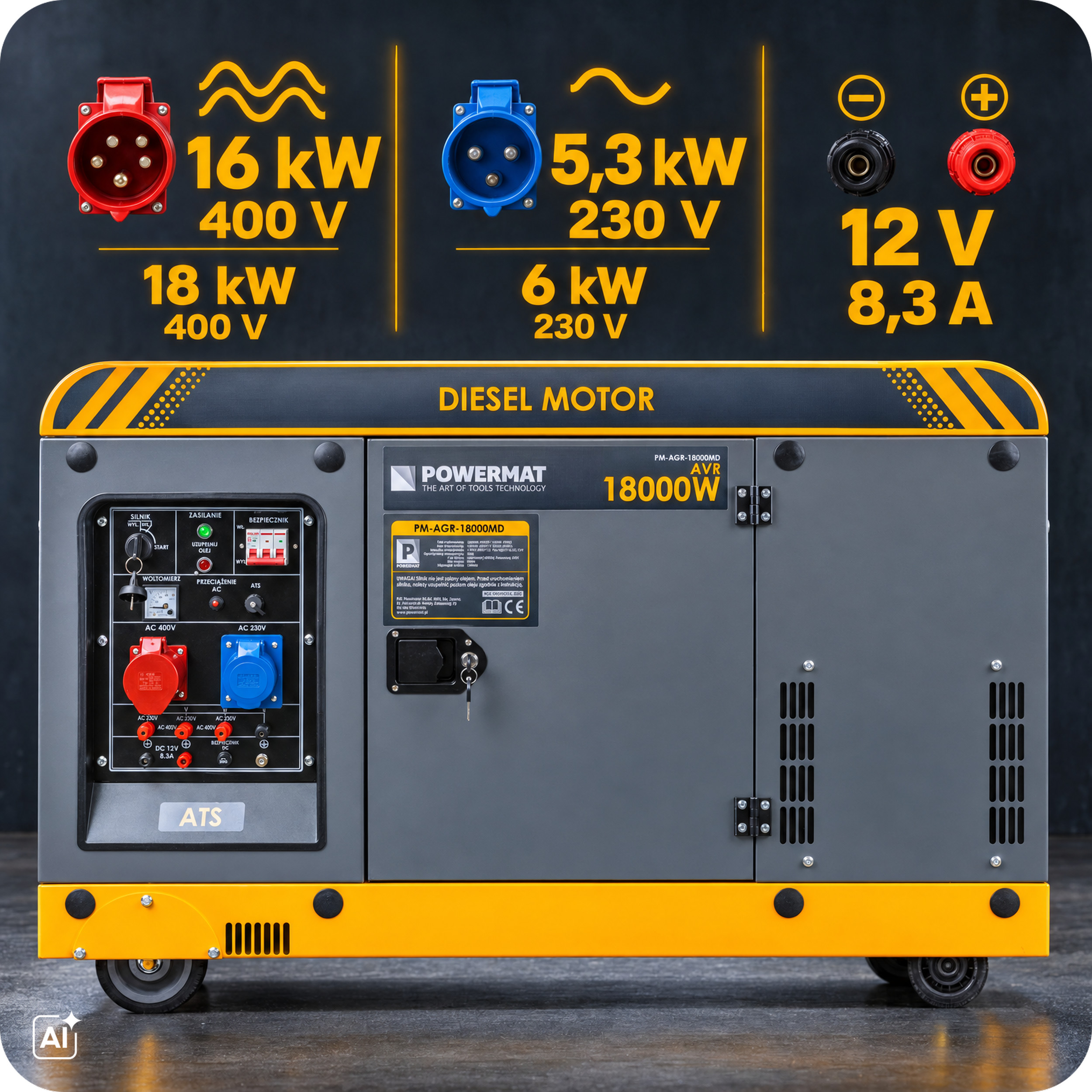 Powermat PM-AGR-18000MD dyzelinis trifazis generatorius su ATS, 18 kW nuotrauka 6