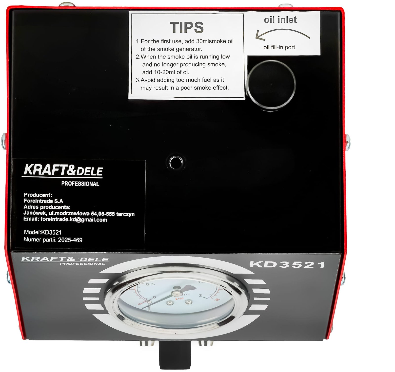 Dūmų generatorius sandarumui tikrinti KD3521, 12 V, 9 l/min, 30 ml — nuotrauka