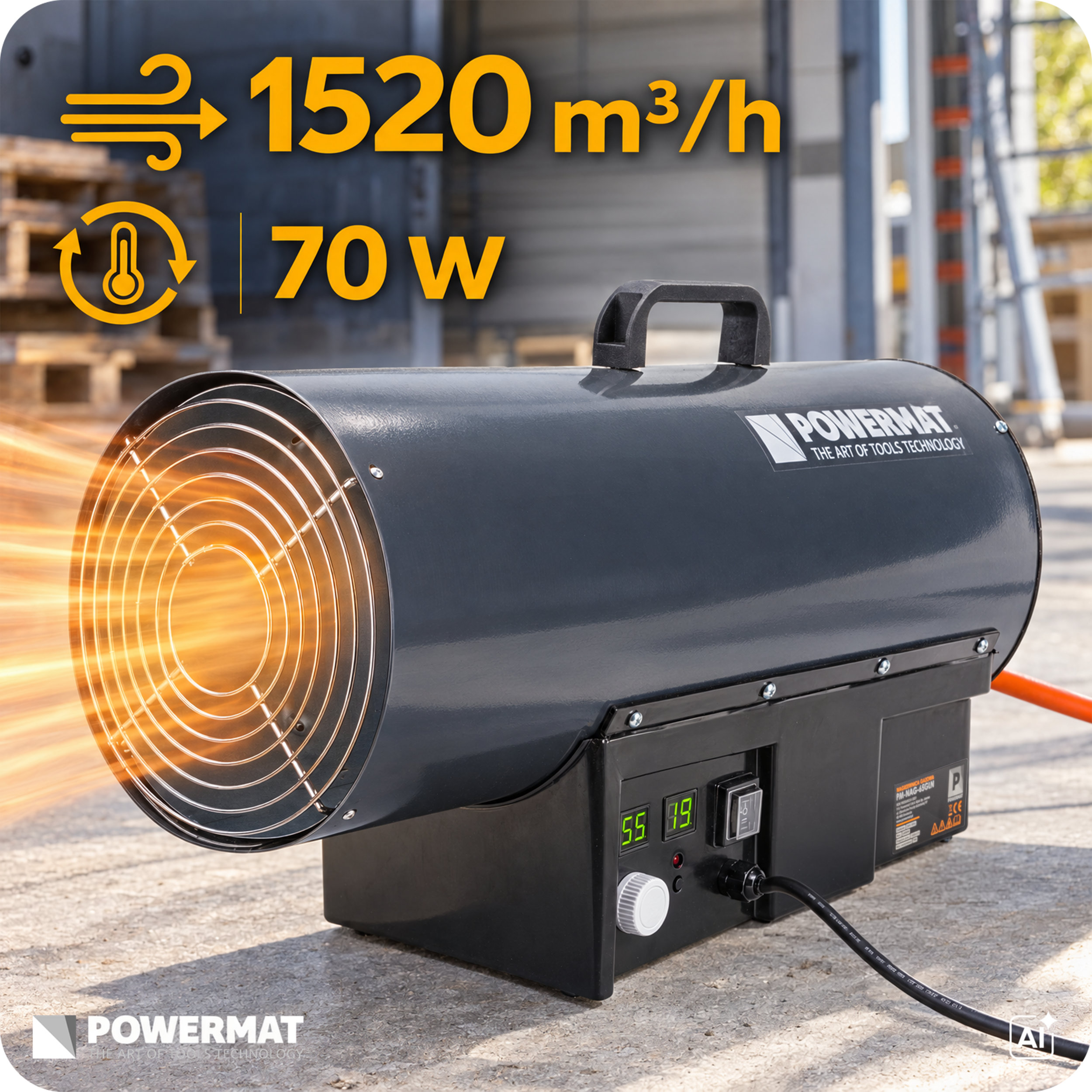 Powermat PM-NAG-65GLN dujinė oro pūtimo šildytuvė 65 kW su LCD termostatu nuotrauka 6
