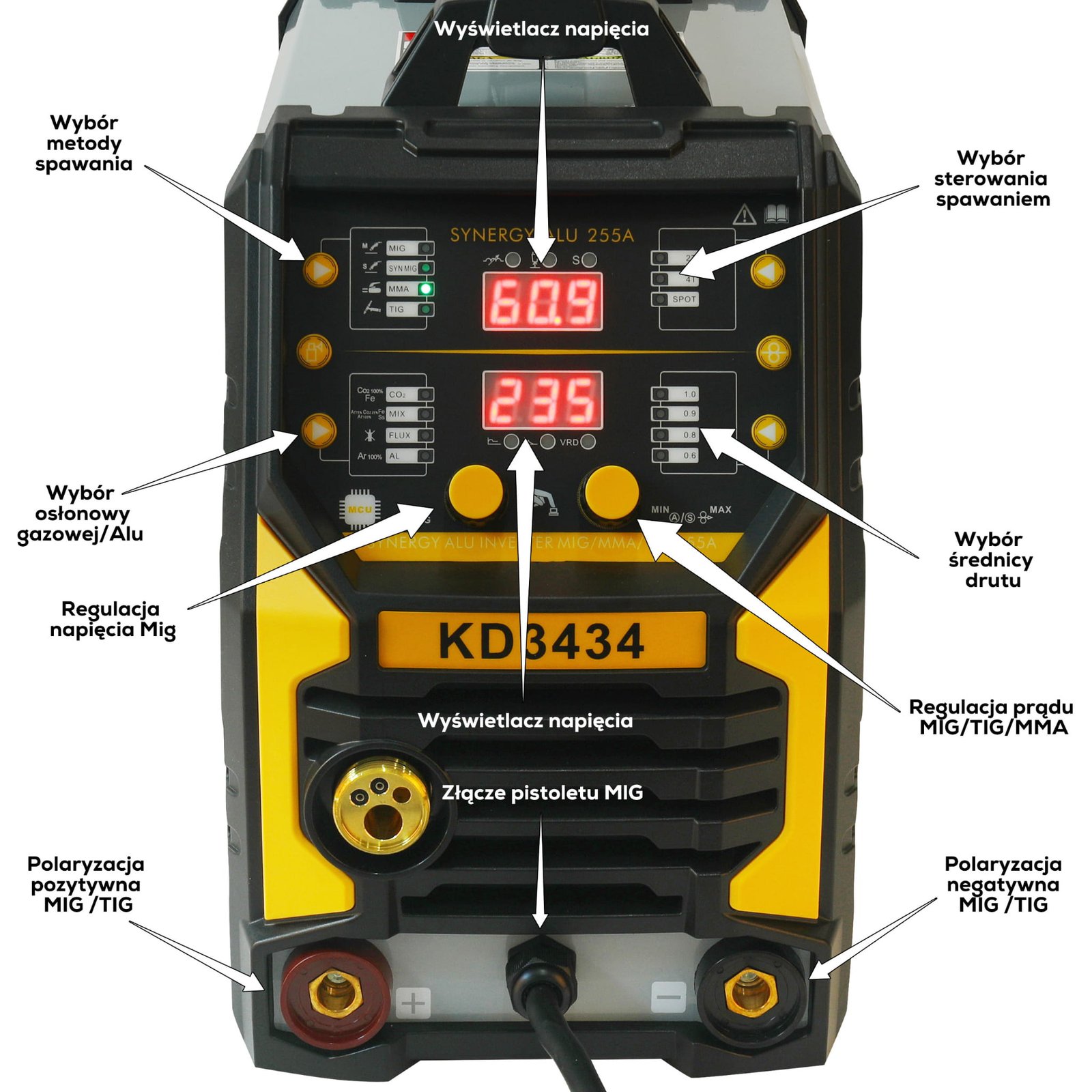 Inverterinis suvirinimo aparatas MIG/Flux/MMA/TIG Lift su sinergija KD3434 nuotrauka 7