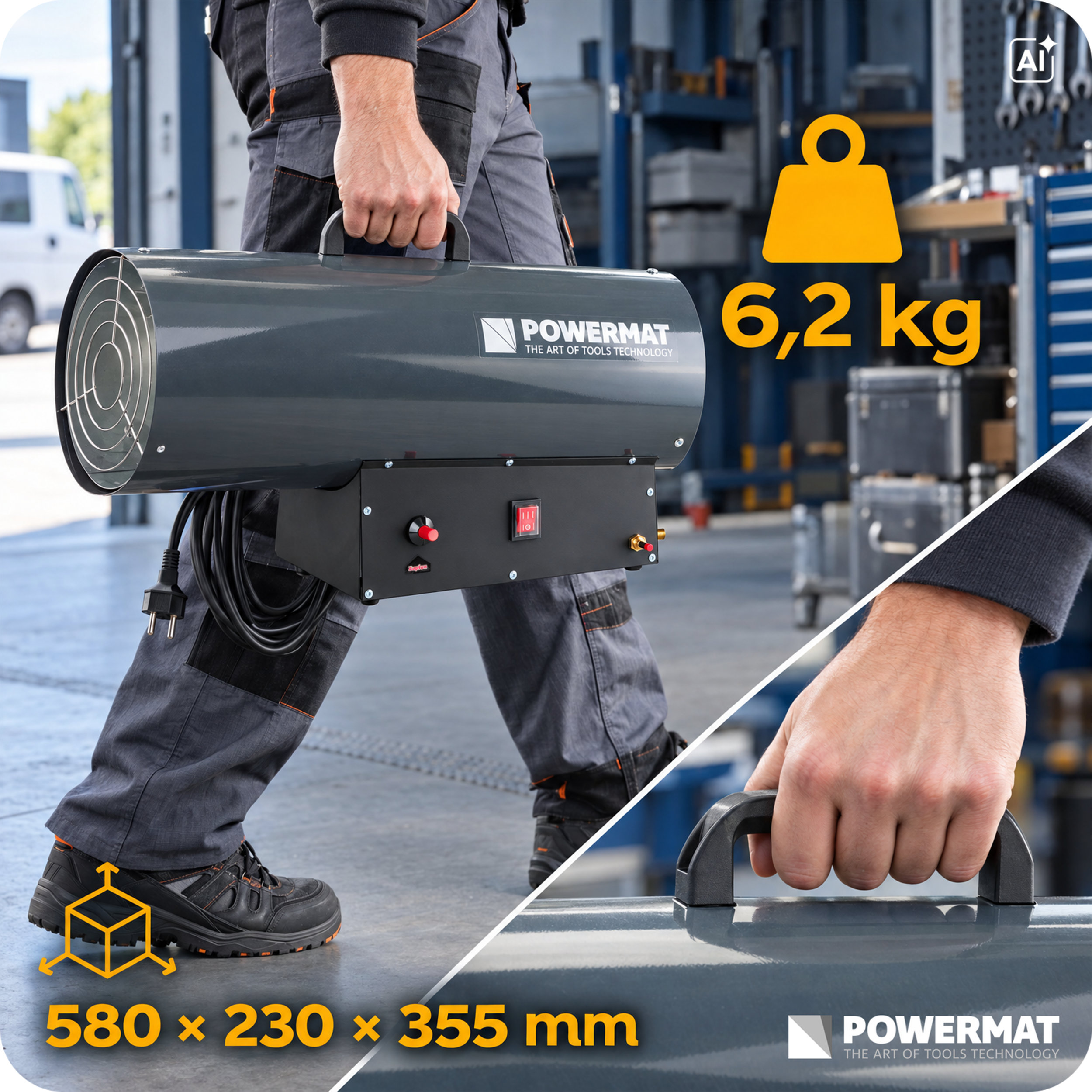 Powermat PM-NAG-65GN dujinė šilumos patranka 65 kW (su reduktoriumi) nuotrauka 7