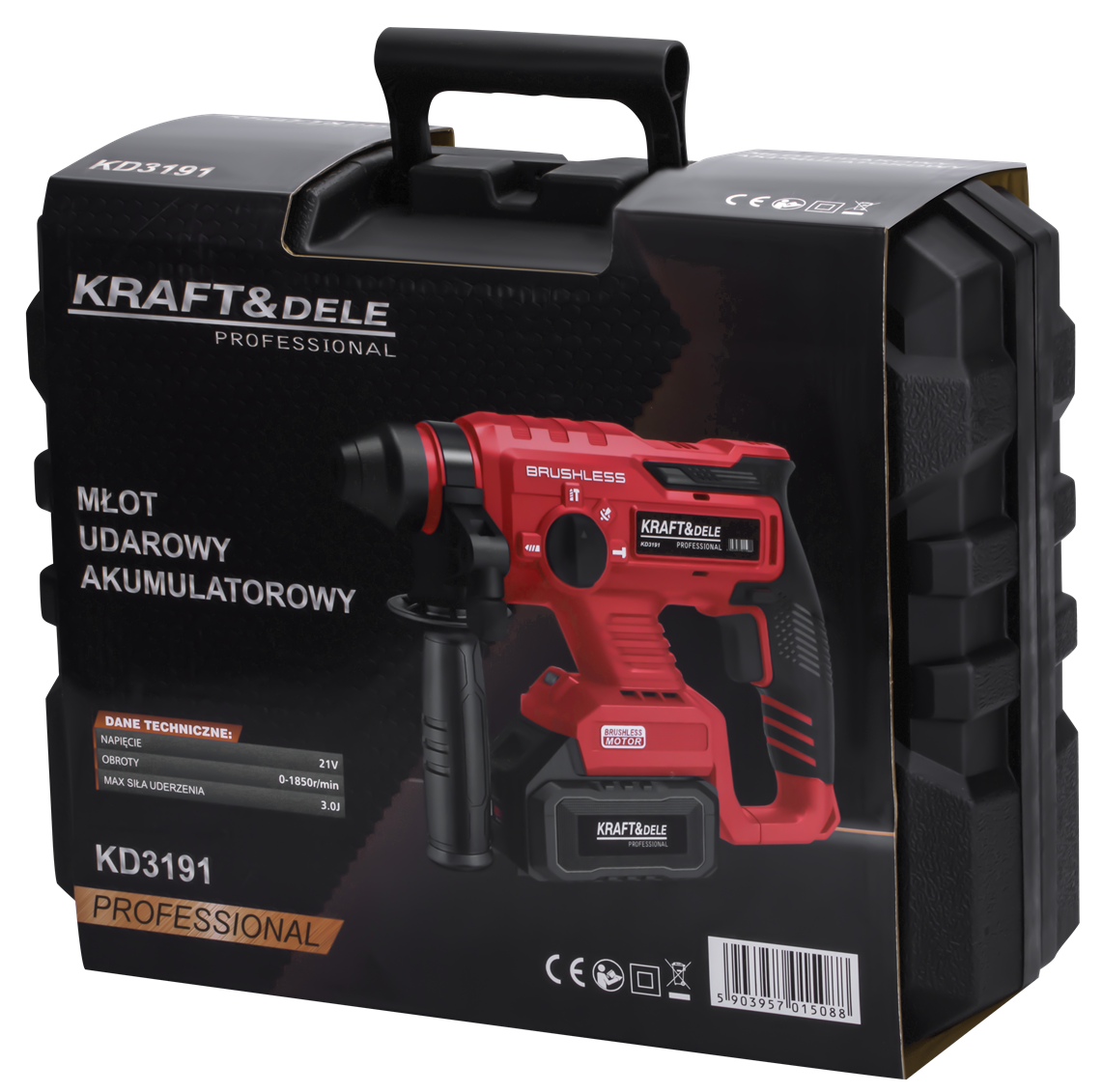 Kraft&Dele KD3191 akumuliatorinis perforatorius SDS-Plus, 21 V, 3 J, 2x4 Ah — nuotrauka