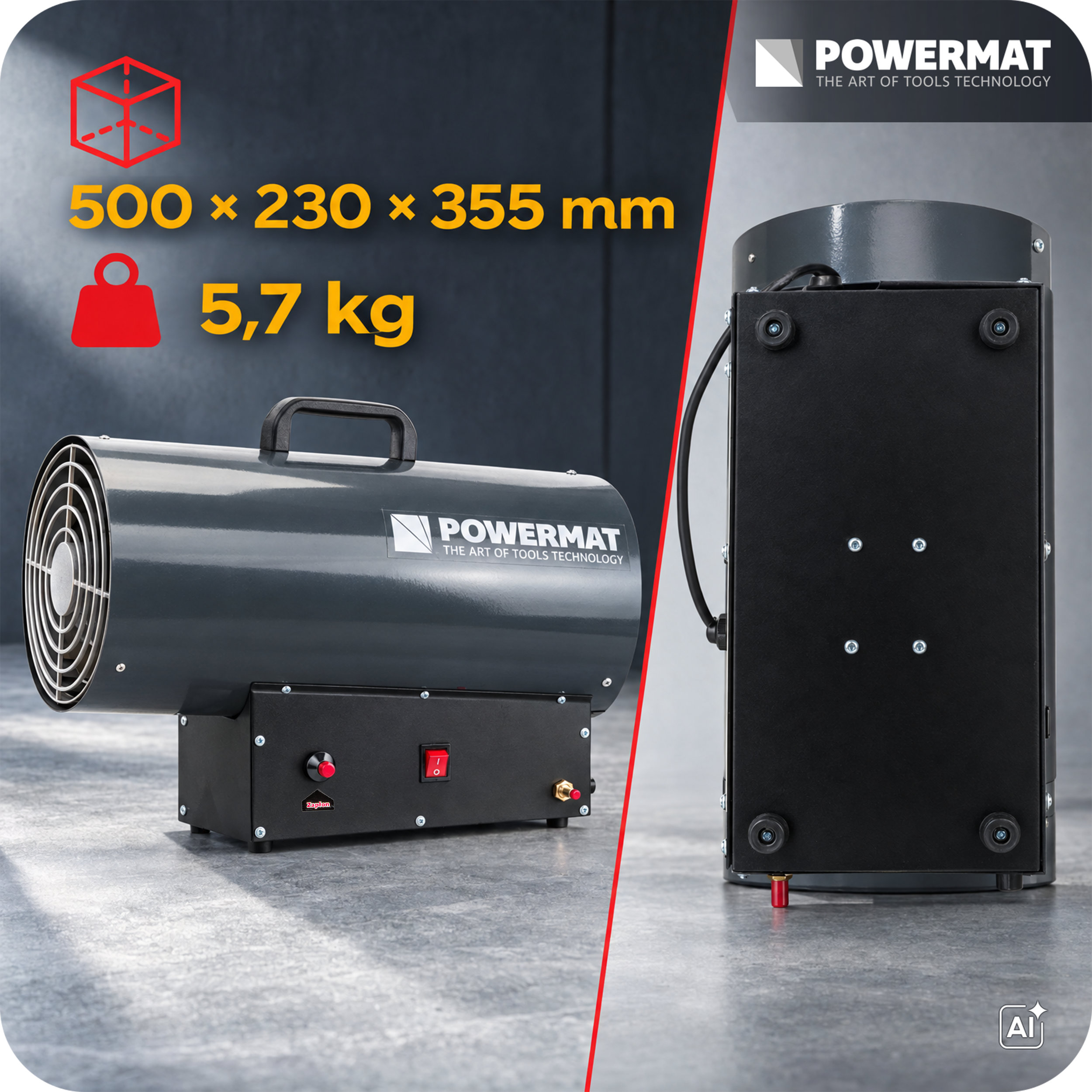 Powermat PM-NAG-45GN dujinis karšto oro šildytuvas 45 kW (komplekte reduktorius ir žarna) nuotrauka 11