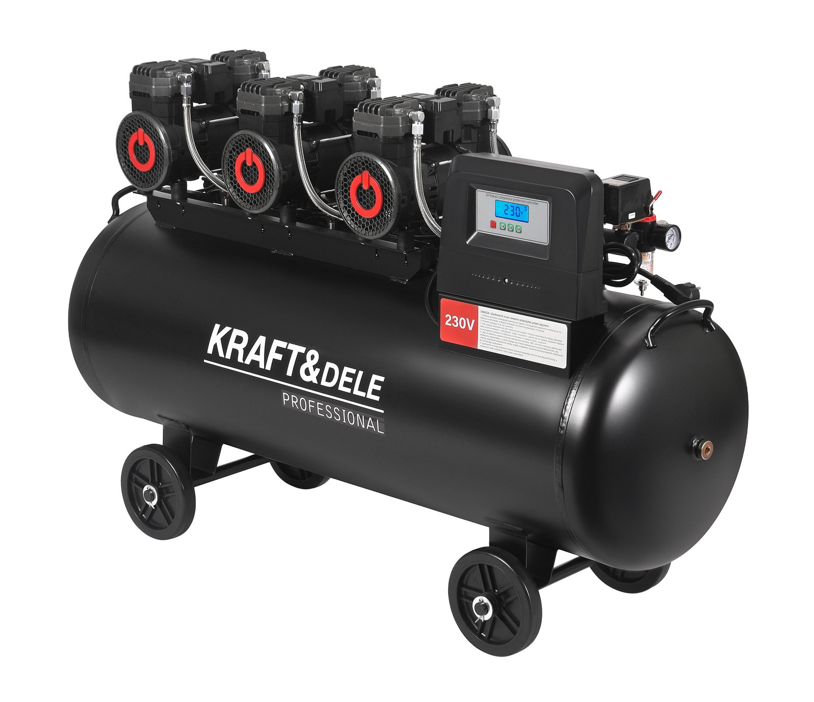 Kraft&Dele KD4084 betepalinis oro kompresorius, 200 l, 3 × 2200 W su separatoriumi ir gliceriniu manometru nuotrauka 3