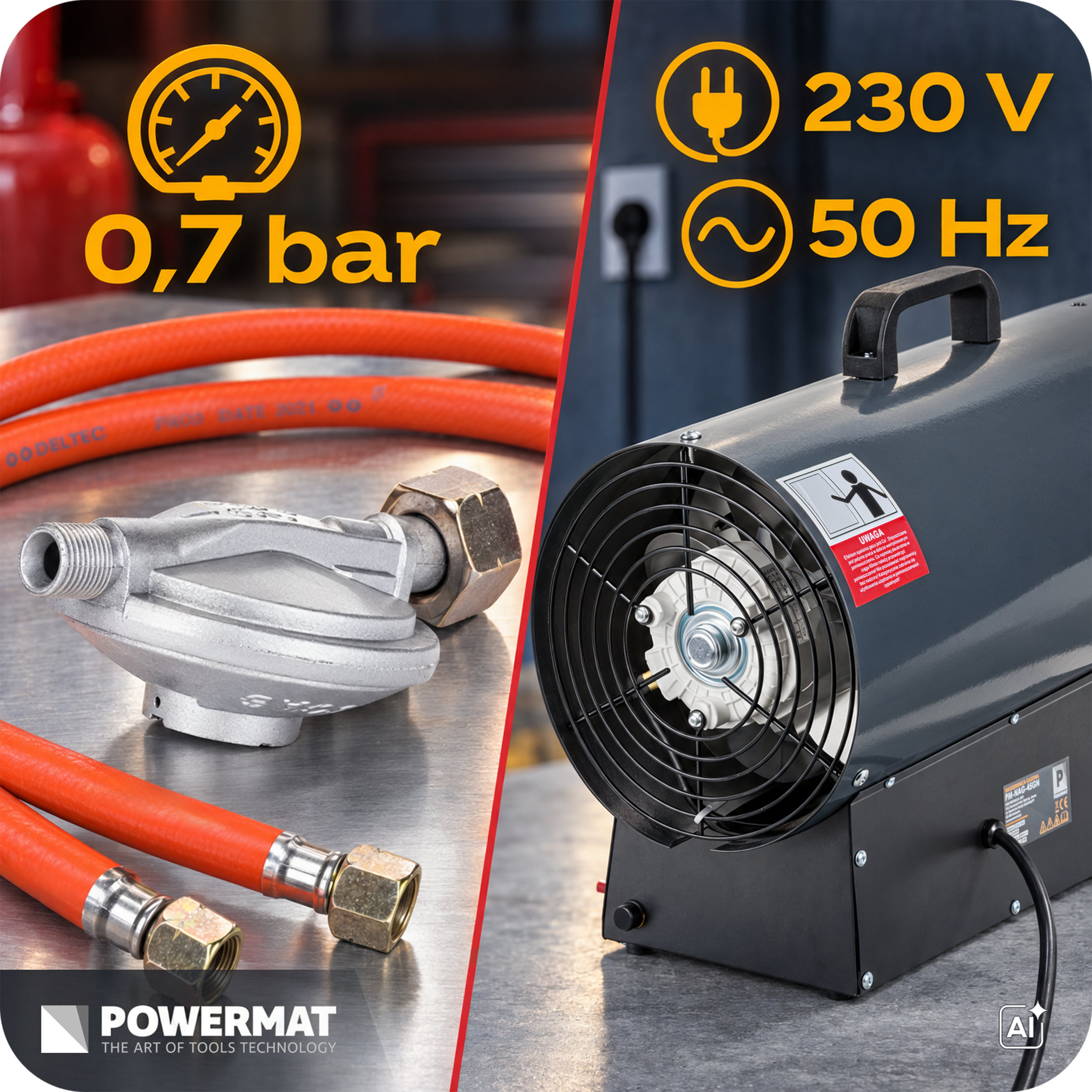 Powermat PM-NAG-45GN dujinis karšto oro šildytuvas 45 kW (komplekte reduktorius ir žarna) nuotrauka 12