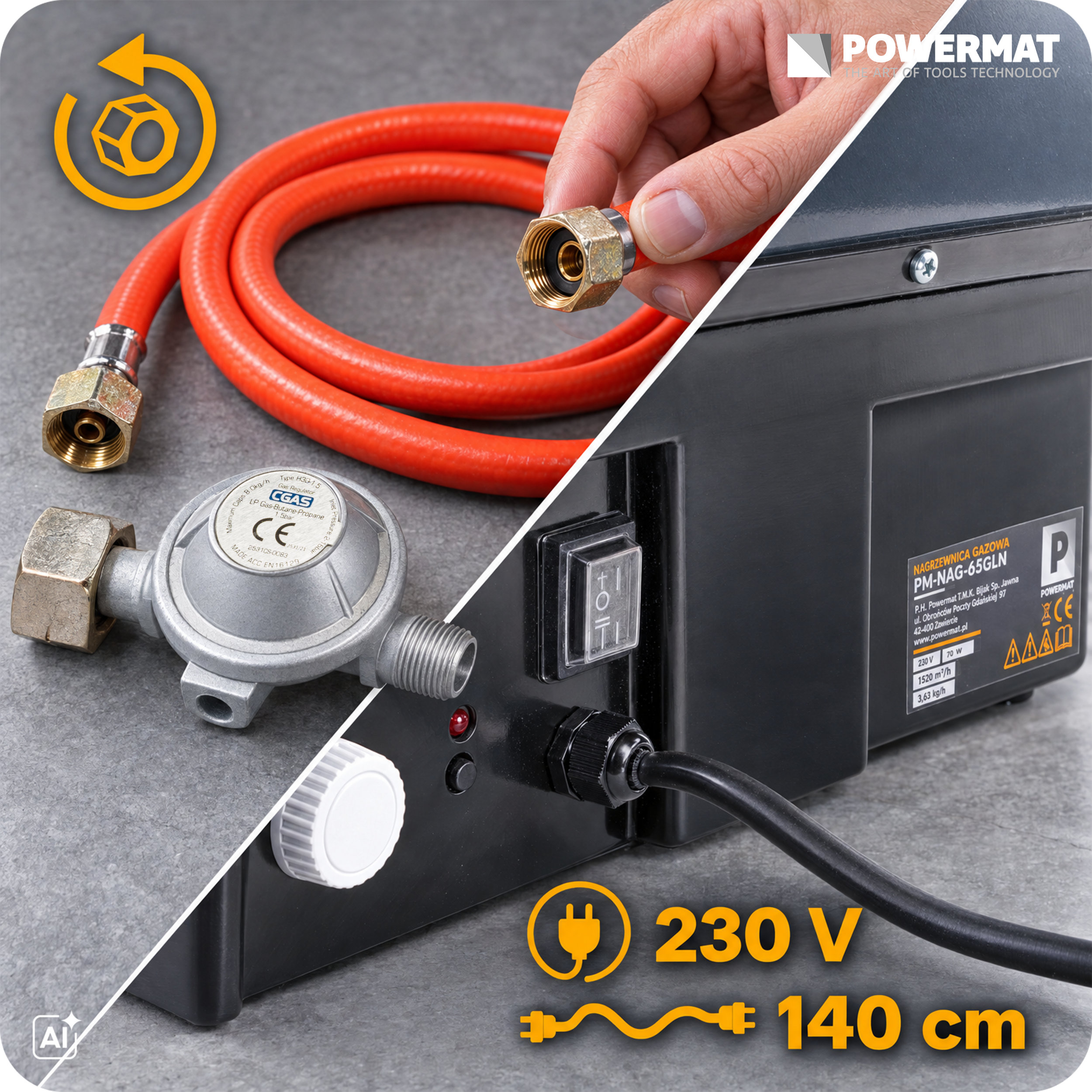 Powermat PM-NAG-65GLN dujinė oro pūtimo šildytuvė 65 kW su LCD termostatu nuotrauka 12