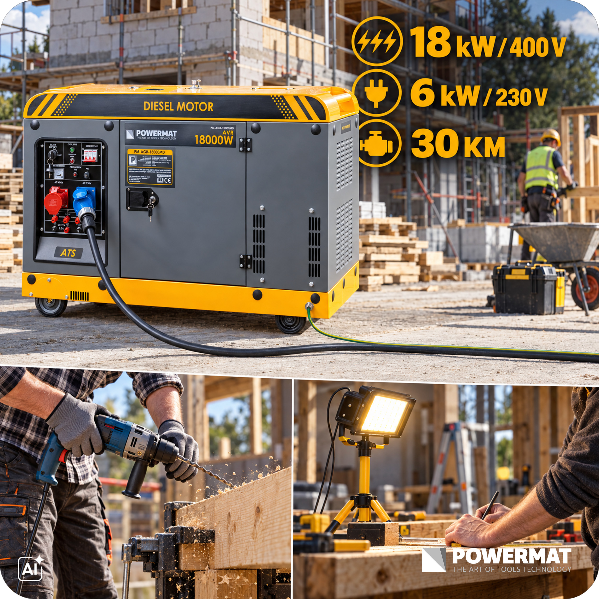 Powermat PM-AGR-18000MD dyzelinis trifazis generatorius su ATS, 18 kW nuotrauka 8