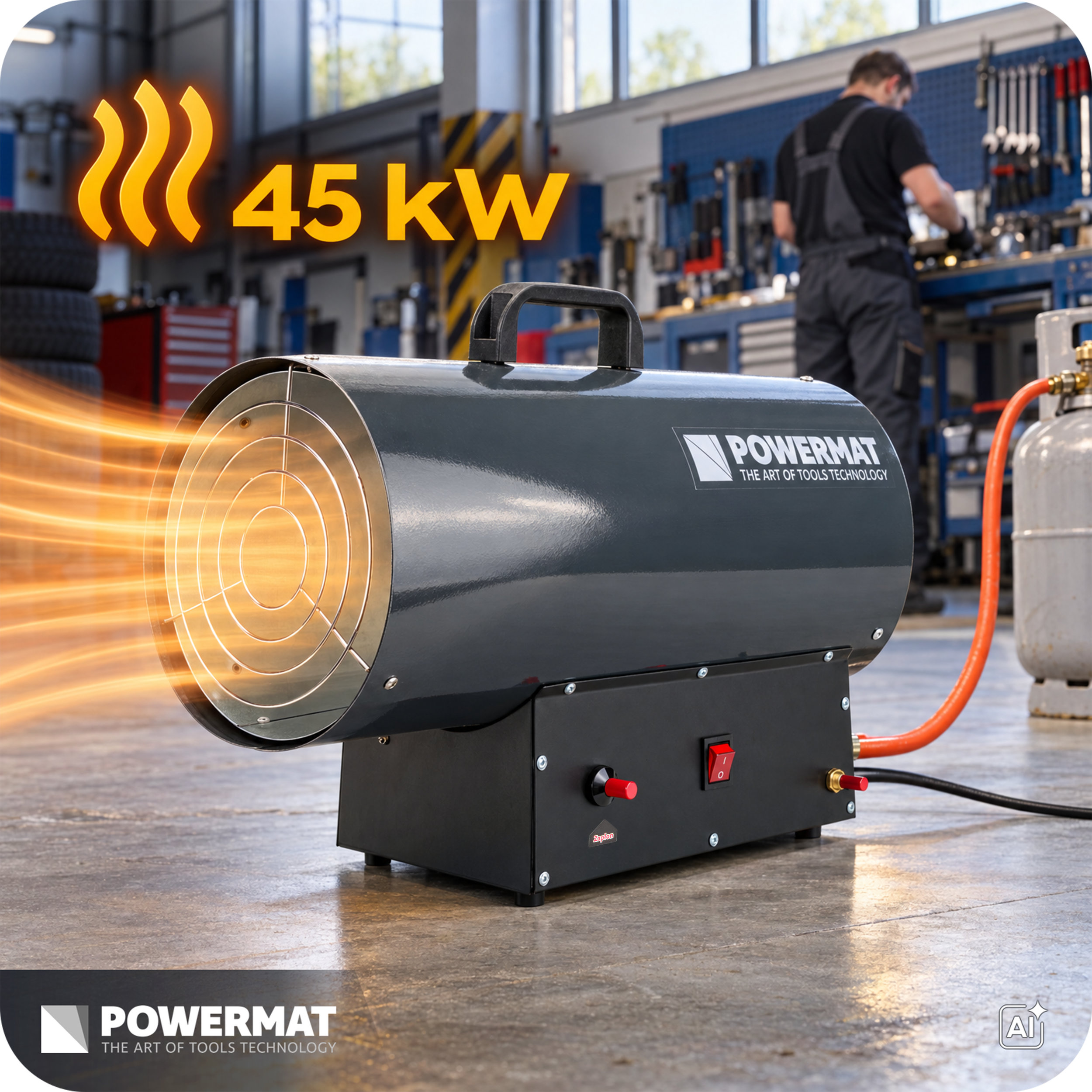 Powermat PM-NAG-45GN dujinis karšto oro šildytuvas 45 kW (komplekte reduktorius ir žarna) nuotrauka 7
