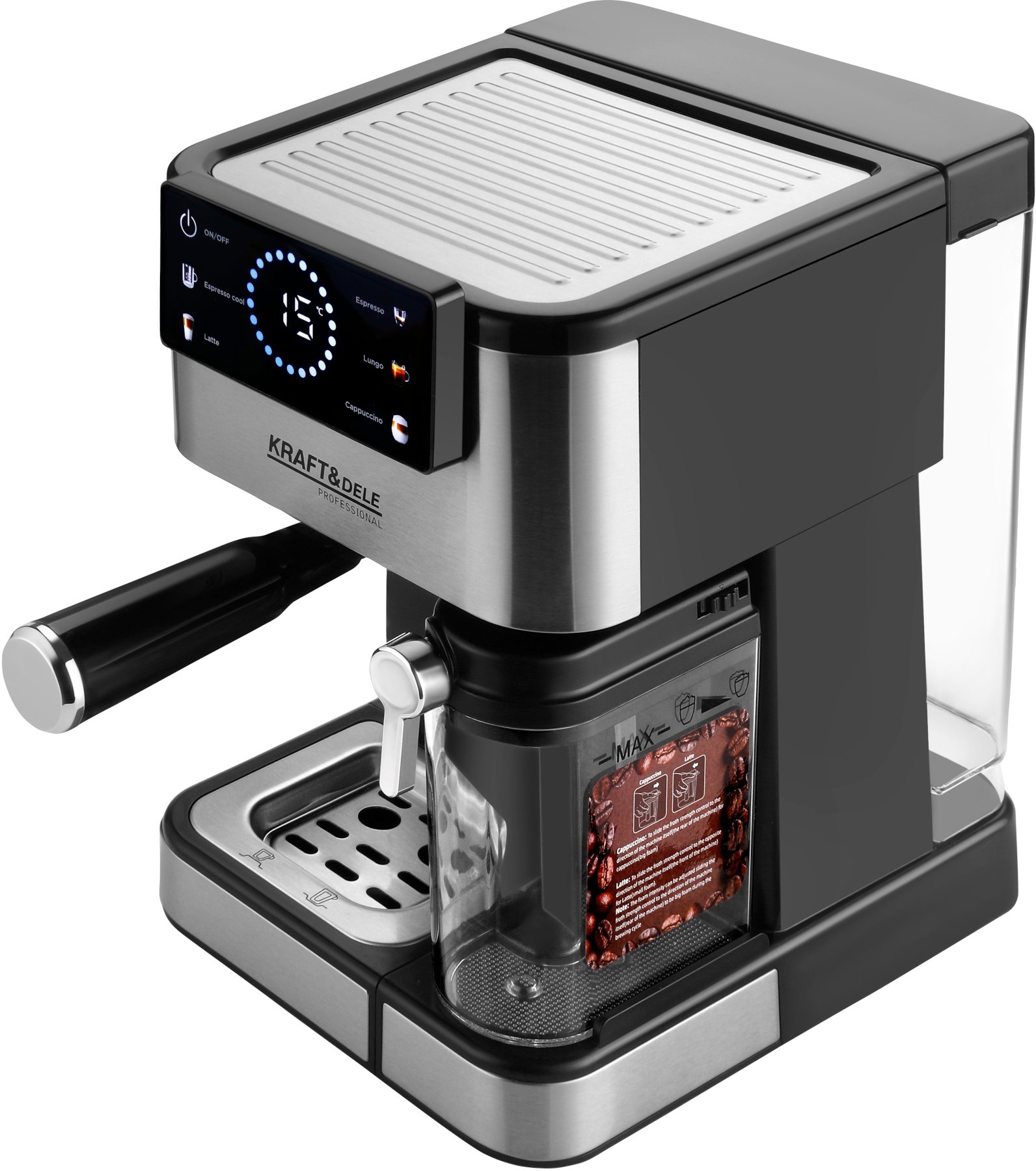 Kraft&Dele KD4292 slėginis kavos aparatas, 1500 W, 20 bar, LCD nuotrauka 5