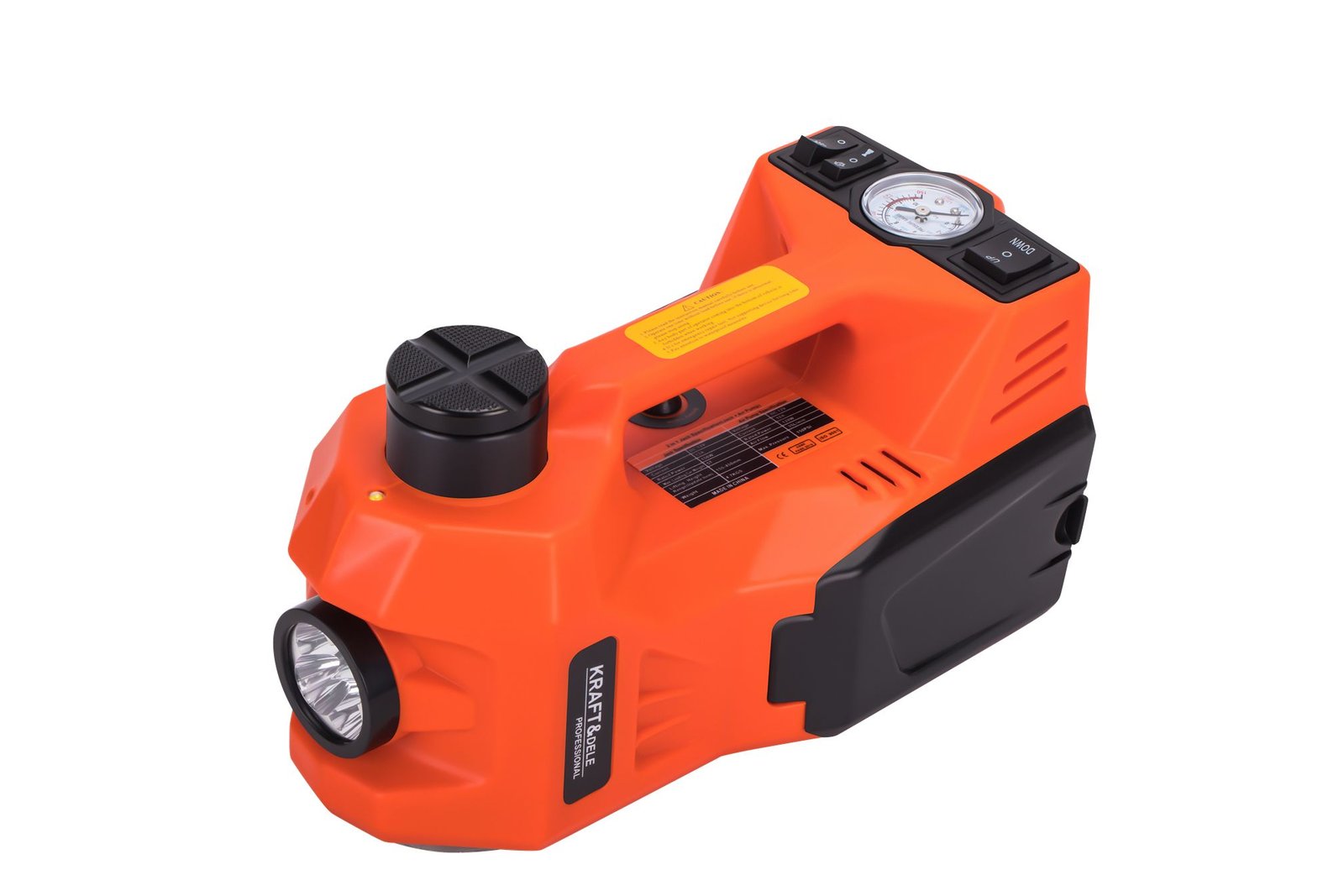 KRAFT&DELE KD1367 elektrinis domkratas su integruotu kompresoriumi (155–450 mm) — nuotrauka