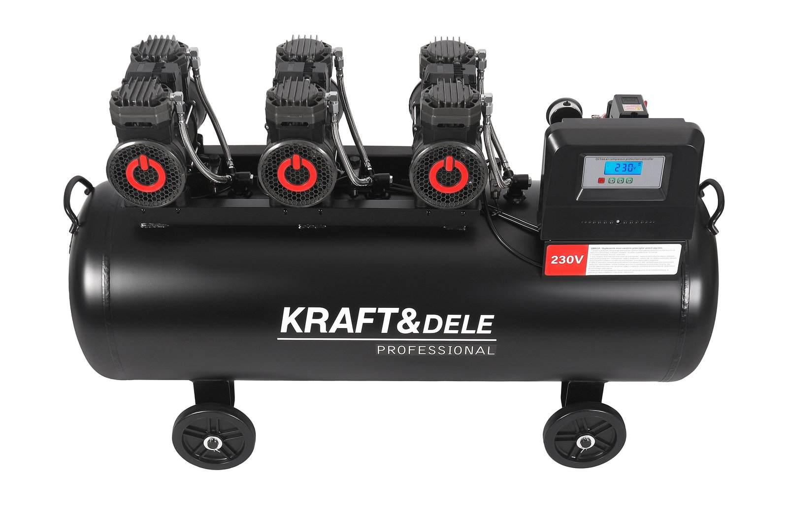 Kraft&Dele KD4084 betepalinis oro kompresorius, 200 l, 3 × 2200 W su separatoriumi ir gliceriniu manometru nuotrauka 4